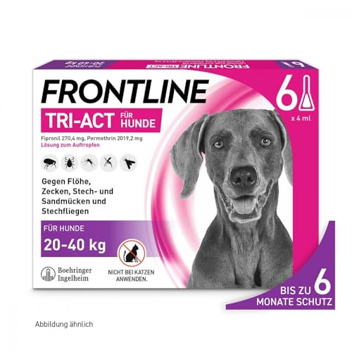 FRONTLINE TRI-ACT Hund L gegen Zecken, Flöhe & Mücken (große Hunde 20 bis 40 kg) - 6X Pipetten für bis zu 6 Monate Schutz - wasserfest - perfekt auf Reisen