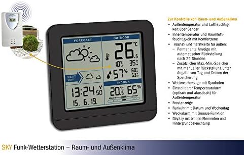 TFA Dostmann SKY 35.1152.01, stacja pogodowa z odczytem radiowym z czujnikiem zewnętrznym, prognoza pogody, zegar sterowany radiowo, pomiar wewnątrz i na zewnątrz