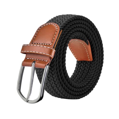 SWAUSWAUK Elastic Belt for Men - Comfortable Elastic Stretch Belt for Men Women Braided Elasticated Belt for Jeans Shorts Trousers Business Casual Pants (Black)