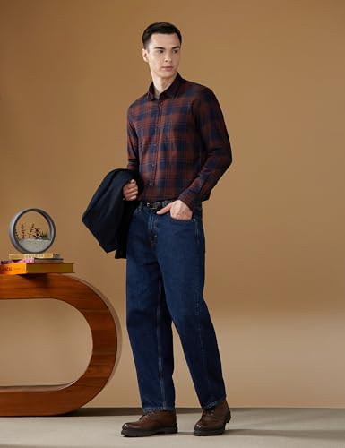Image of Peter England Men's Checkered Cotton Shirt | Smart Casual | Full Sleeves