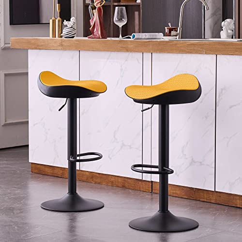 Youtaste Yellow Bar Stools Set Of 2 Backless Counter Height Barstools Adjustable Modern Swivel Saddle Seat Braided Bar Chairs For Home Kitchen Island #TOP3