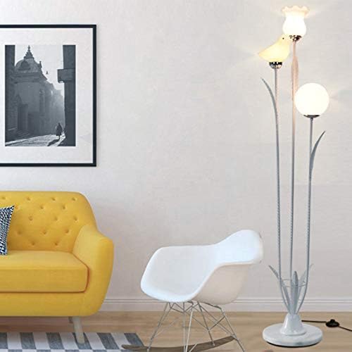 LITFAD Modern 3-Head Stand Up Lamp White Tree Design Floor Light with Bird and Flower Opal Glass Shade Creative LED Bedside Nightstand Lamp for Living Room Bedroom Hotel Restaurant