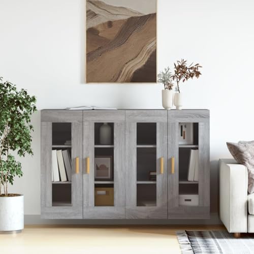 Frdhee Muebles de café vitrina de cocina, armarios de pared, 2 unidades, material de madera gris, aparador para cocina, salón, comedor, pasillo