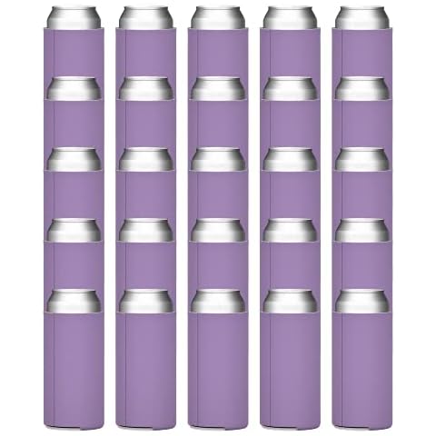 TahoeBay Slim Can Cooler Sleeves (25-Pack) Insulated Polyfoam, Bulk Scuba Knit Polyester Fabric Thermocoolers for 12oz Tall Skinny Beverage - Blank Design (Lavender) Cover