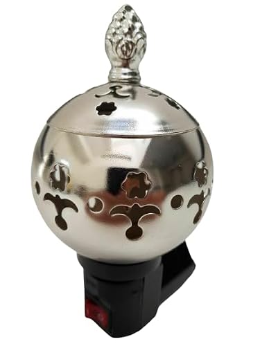 Alezyb Mix Electric Metal Incense Burner Bakhoor Suitable For Arabian Oud Wood Chips Bukhur Oudh Powder -Uk Plug- (D0 - Silver)