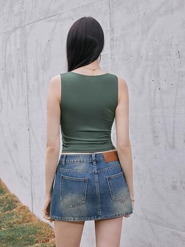 CIDER Lace Crop Tank Tops for Women Summer V Neck Sleeveless Going Out Tops Ruched Sexy Tee Trendy T Shirts Casual3