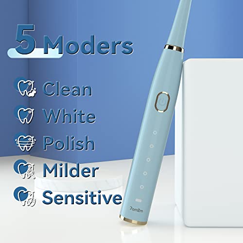 7Am2M US-106-BLUE Sonic Electric Toothbrush For Adults And Kids- High Power Rechargeable Toothbrushes With 8 Brush Heads,5 Adjustable Modes, Built-In 2-Minute Smart Timer,4 Hours Fast Charge thumb #6