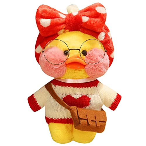 Tittaty Duck Costume Plush Toy, Christmas Cartoon Doll, Cute Clothing with Headwear Bag Glasses, Birthday Gifts for Family (Red Headband)