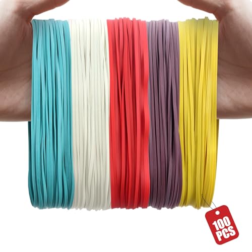 XRXYMQ Gummiringe 100 Stück Gummibänder 180x3 mm Bunte Gummis Groß Haushaltsgummis Elastische für Büro Schule Arbeit Gummiring für Gummiband Pistole Stifte Katapulte Rechnungen