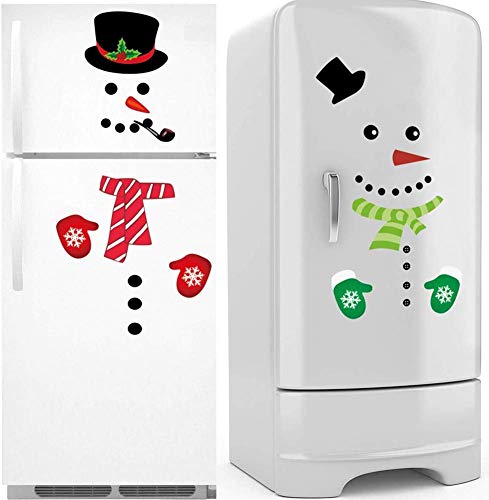 ROXENDA Christmas Snowman Stickers, Holiday Decorations Set-Santa Claus Snowman Handle Covers Snowman Appliance Decals for Refrigerator,Garage,Office Cabinets,Door and Windows,2 Patterns