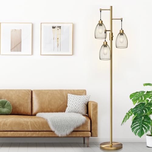 Dimmable Floor Lamp, Industrial Floor Lamps for Living Room, Antique Brass Tree Lamp Standing Lamp Tall Lamps with 3 Elegant Teardrop Cage Head & 800 Lumens LED Bulbs for Living Room Bedroom Office Dimmable Floor Lamp, Industrial Floor Lamps for Living Room, Antique Brass Tree Lamp Standing Lamp Tall Lamps with 3 Elegant Teardrop Cage Head & 800 Lumens LED Bulbs for Living Room Bedroom Office