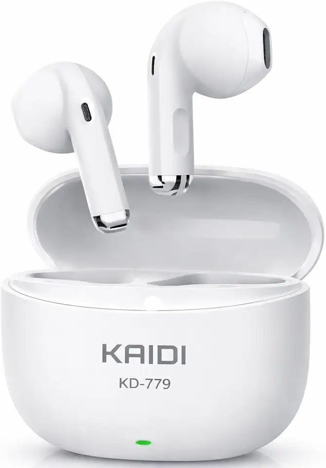 Fone de Ouvido Bluetooth 5.3 Sem Fio TWS Kaidi KD-779 com Cancelamento de Ruído, Microfone HD, Estojo de Carregamento Rápido, Controle Touch, Compatível Android e iOS – Branco