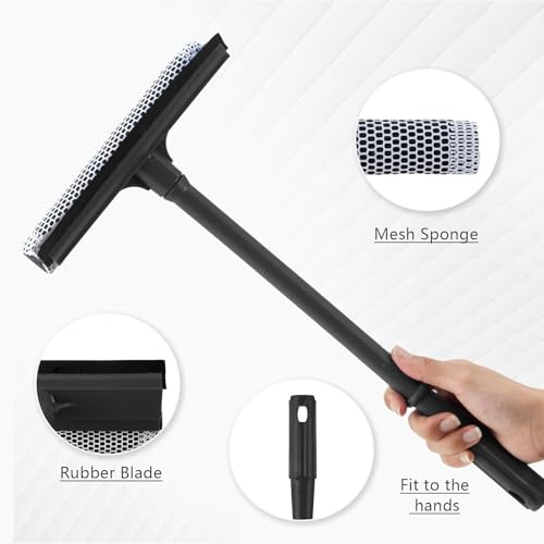 Image of 15.9 inch Plastic Handle Window Squeegee for Home, 2-in-1 Auto Window Cleaner with Sponge Car Windshield Squeegee for Gas Station, Shower, Glass & Outdoor
