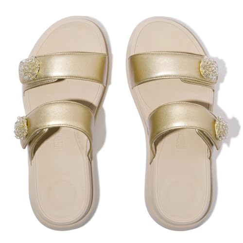 Image of FitFlop womens F-mode Go Beadie-button Adj. Flatform 2-bar Slides
