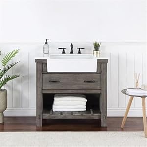 VINNOVA Villareal 36 Single Bath Vanity in Classical Gray with White Farmhouse Basin