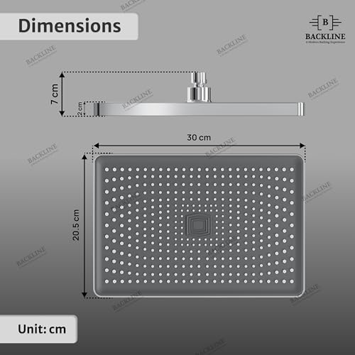 Image of Backline Overhead Shower (30 x 20.5 Cm) | High Pressure Shower Head for Bathroom | Rain Spray Shower | Head Shower (Without Arm)