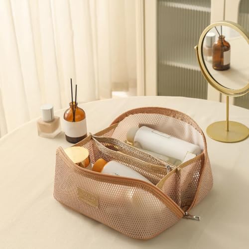 Neceser de viaje para maquillaje sin desorden: estuche de malla portátil para cosméticos 3