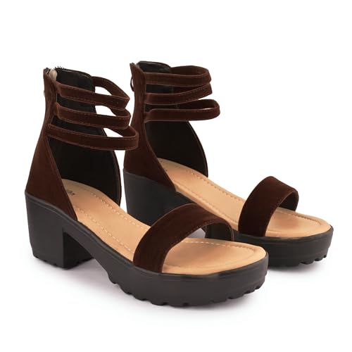 Image of Women's Platform Heels Signora112|Chunky Flared High Heel Sandals |Glossy Open Toe with Ankle Strap Signora112