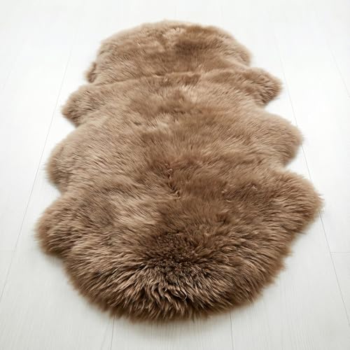 Woolous Brown Sheepskin Rug 180x60 cm – Genuine New Zealand Double Pelt – Extra Fluffy Soft Natural Wool Runner for Living Room, Bedroom, Sofa, Chair, and Home Décor – Natural Sheep skin Throw