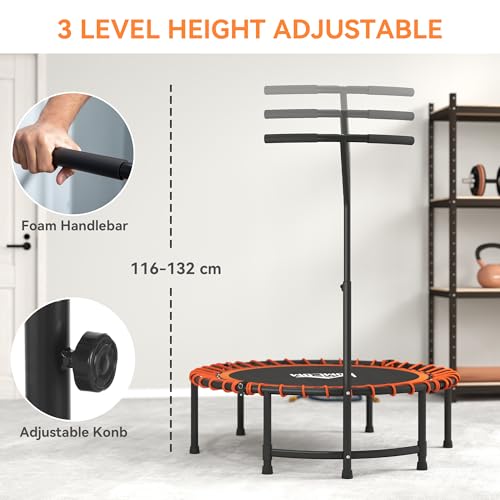 HOMCOM 45" Fitness Trampoline with Adjustable Handle, Folding Rebounder Trampoline Mini Jumper for Indoor Exercise Workout, Support Up to 100kg - Image 4