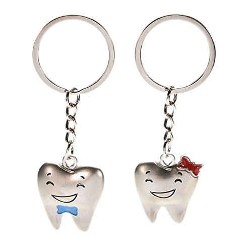 Carry stone Paire de Porte-clés avec Pendentif en Forme de dent de nœud Papillon en Alliage Argenté Cover