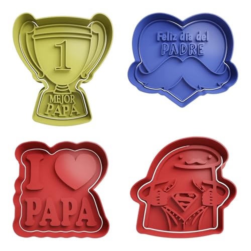 Opiniones de cortadores dia del padre disponible en línea. 47 Set 4 Cortadores de Galletas Fondant con Sello Repostería Papá Día del Padre