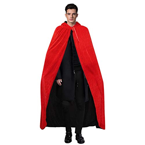 Lulu Home Halloween Vampire Cloak, Reversible Hooded Vampire Cape for Halloween Adult Cosplay Black and Red - Thumbnail 2