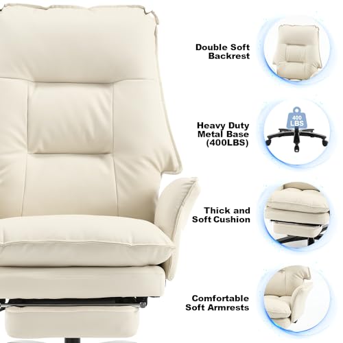 Image of Reclining Big and Tall Office Chair with Footrest, White