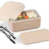 Bentgo Heat - Electric Lunch Box - Portable Food Warmer for Adults, Heated Lunch Box for Work, Travel, School & On the Go, Plug Into Wall or Car, Ideal for Ages 14+, 12V/24V & 120V Cords (Latte)