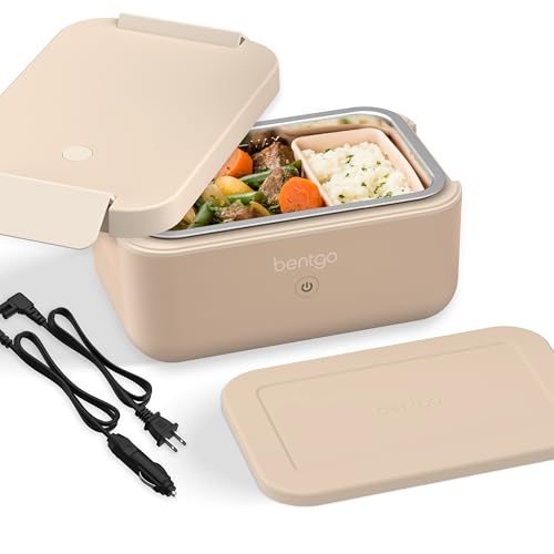 Bentgo Heat - Electric Lunch Box - Portable Food Warmer for Adults, Heated Lunch Box for Work, Travel, School & On the Go, Plug Into Wall or Car, Ideal for Ages 14+, 12V/24V & 120V Cords (Latte)