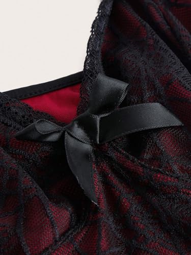 SHENHE Women's Lace Bow Front Spaghetti Strap V Neck Camisole Y2K Goth Crop Top Tank4