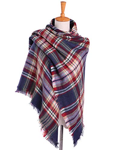 Bess Bridal Women's Plaid Blanket Winter Scarf Warm Cozy Tartan Wrap Oversized Shawl Cape