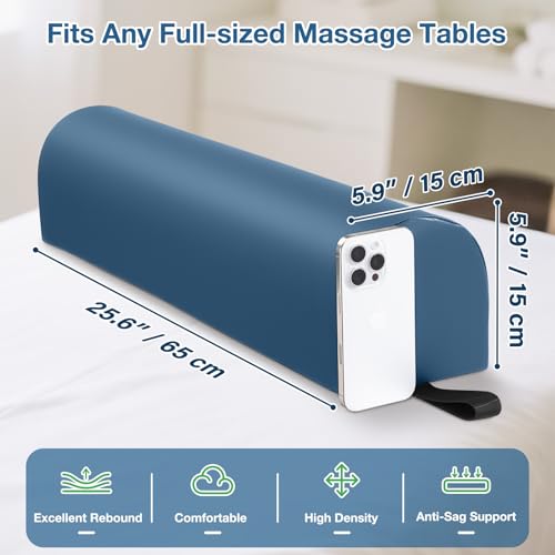 Image of Noverlife 3 /4 Round Massage Bolster, 26x6x6 inch Leg Bolster for Massage Table with Strap Handle PU Leather Bolster Pillow for Legs, Physical Therapy Bolsters Under Back Knee Ankles Pain Relief - Blue