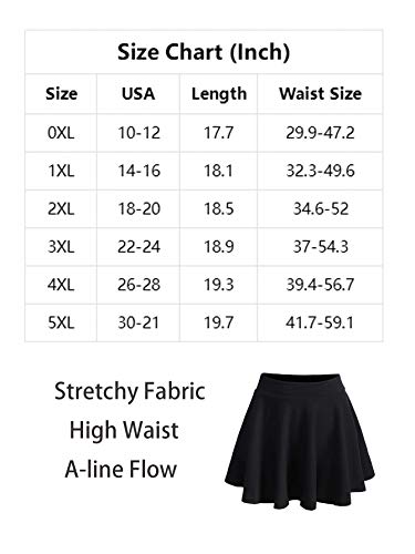 Romwe Women's Plus Size Elastic High Waist A-Line Flared Casual Mini Skater Skirt Solid Black 3Xl #TOP4