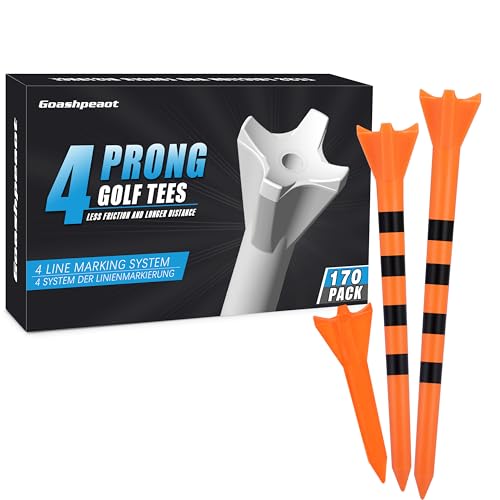 Goashpeaot Pro Golf Tees 170 Pack– 4-Prong Reduces Side Spin & Low Friction | 3 Sizes Pack (3¼