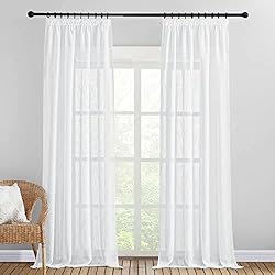 Cortinas De Ganchillo Para Salon PONY DANCE Visillos Blancos 2 Piezas Cortinas con Aspecto de Lino Cortinas Salon Translucidas Cortina para Riel con Ganchos para Salon/Dormitorio/Comedor, 140x245CM, Blanco