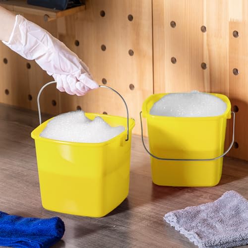 Image of Zhehao 6 Pcs 3 Quart Bucket for Cleaning Small Sanitizer Bucket for Restaurant Square Plastic Pail with Handles for Home, Offices, Commercial Use, Food Service(Yellow)