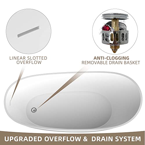 Getpro Free Standing Tub 59 Inch Acrylic Freestanding Bathtub Adjustable Soaking Bath Tub Oval Shape With Integrated Slotted Overflow And Chrome Anti-Clogging Drain Glossy White thumb #6