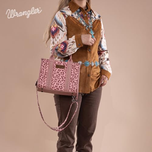 Image of Wrangler Cow Print Tote Bag for Women Western Purse Boho Top Handle Satchel Handbag with Signature Strap