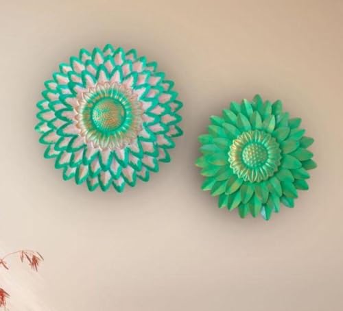 Image of SETHI AESTHETIC Metal Flower Wall Art Decor, Handmade 3D Layered Petal Design, Set of 2 (13x13 inch and 11x11 inch) (Olive Green)