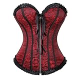 frawirshau Women's Lace Up Boned Overbust Corset Top Bustier Zipper Corsets for Women plus size Red S