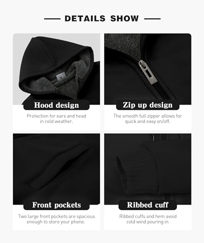ZITY Men's Zip Up Hoodie Heavyweight Winter Sweatshirt Fleece Sherpa Lined Warm Jacket4
