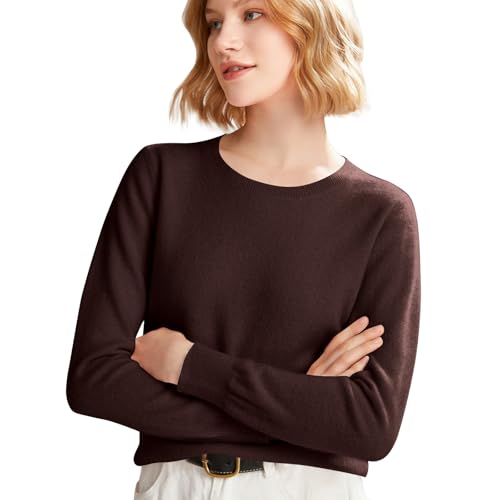 Cashmere Sweaters for Women Long Sleeve Crew Neck Ribbed Knit Tops Pullover Lightweight Wool Sweater Soft Cozy Warm