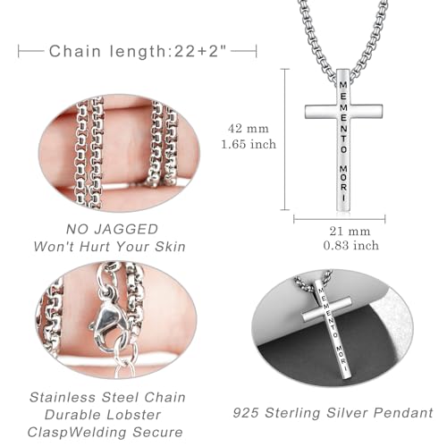 Mori Memento Necklace Sterling Silver Memento Mori Jewelry for Men Women 22+2 Inch Chain4
