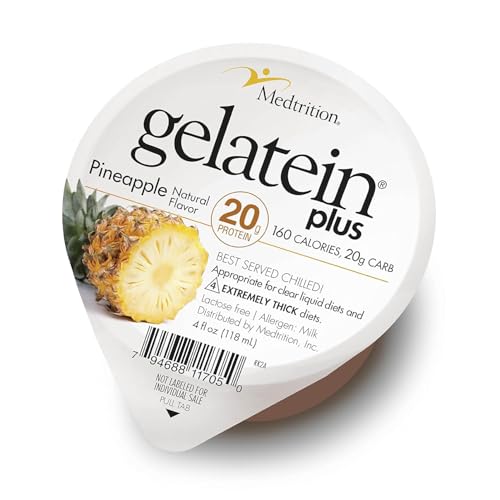 ProSource Gelatein Plus Pineapple: 20 Grams of Proteins. Ideal for Clear Liquid Diets Swallowing Difficulties Dialysis and Oncology. Great Pre or Post Workout Snack. (12 Pack)