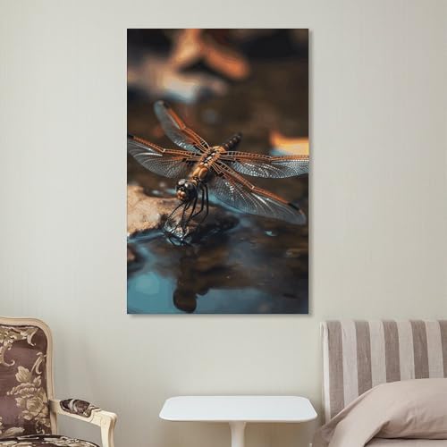 Tableau moderne libellule sur l'eau avec impression haute définition sur grande toile