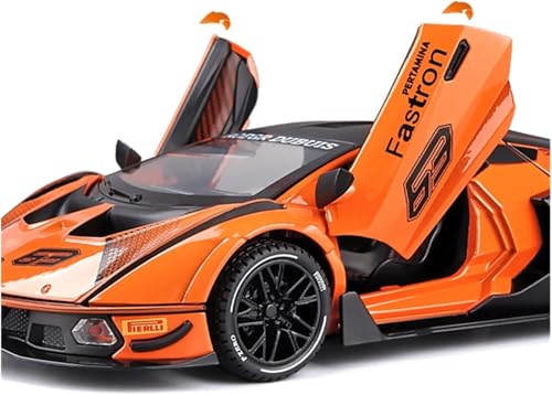 Image of 1:24 Scale Lamborghini SCV12 Toy Car | Metal Pullback Diecast Car for Kids with Openable Doors, Sound, Light Effects Toy for Car Enthusiasts (Color As Per Available),orange,black