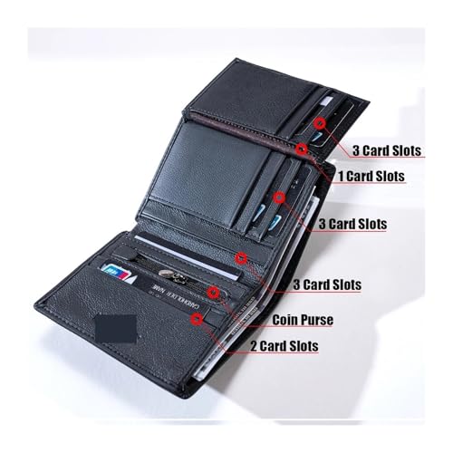 wallet Leather Wallets Men Coin Purse Vintage Vertical Short Credit Card Holder Money Bag Men's Wallet Portable(C556 black)4