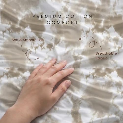Image of VELOURA Tie-Dye Bedsheet Set, 100% Cotton, King Size 108x108 Inches, 300 Thread Count, with 2 Pillow Covers, Beige