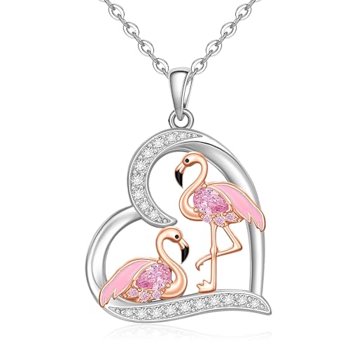 Flamingo Necklace for women Pink flamingo necklaces Sterling Silver Flamingos Pendant Heart Mother's Day Christmas Gifts